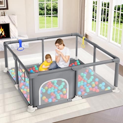 Image of Dripex Baby Playpen, Sturdy Playpens for Baby and Toddlers, Portable Kids Play Pen Babies and Toddlers with Breathable Mesh & Pull-up Rings, Compact Small Playpen and Babies Fence Indoor Outdoor