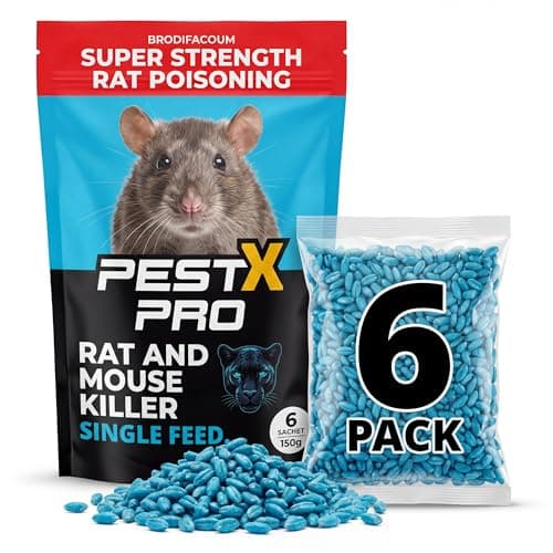Image of Pest X Pro Predator Rat Poisoning Super Strength (6 Pack) - Powerful Single Feed Rat Killer & Mouse Poison - Brodifacoum in Easy To Use Sachets - Indoor & Outdoor Rodent Control
