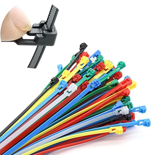Image of MgcTolBox Reusable Cable Ties 200mm, 8 inch Colored Zip Ties-Red/Yellow/Green/Blue/Black/White Heavy Duty Plastic Cable Ties-100pcs