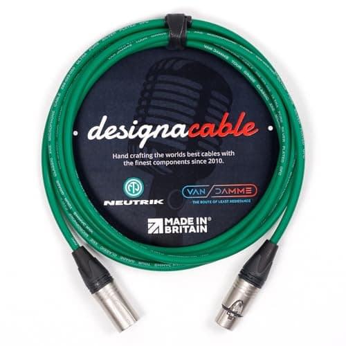 Image of designacable.com 6m - Green Balanced XLR to XLR Cables - Handmade in the UK using Van Damme XKE Microphone Cable & Neutrik Female NC3FXX & Male NC3MXX XLRs.