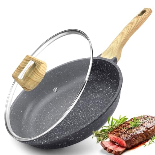 Image of GiPP Nonstick Skillet Frying Pan with Lid,Grey Granite Non Stick Pans,Omelette Pan with Heat-Resistant Handle,Compatible with All Stovetops,PFOA Free (Grey, 28cm+Lid)