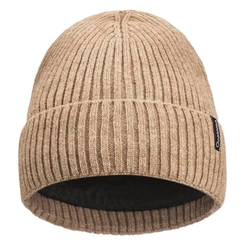 Image of Ocatoma Beanie for Men Women Winter Cuffed Hat with Warm Lining Soft Ski Hat Unisex Cap Gifts for Men Women Khaki