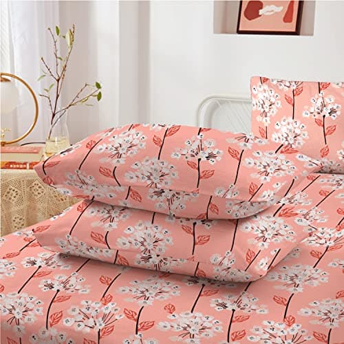 Image of Printed Floral Pillow Case Pack of 2-100% Egyptian Cotton 400 Thread Count Bed Pillowcase Pair Easy Care Machine Washable Soft & Breathable Luxury