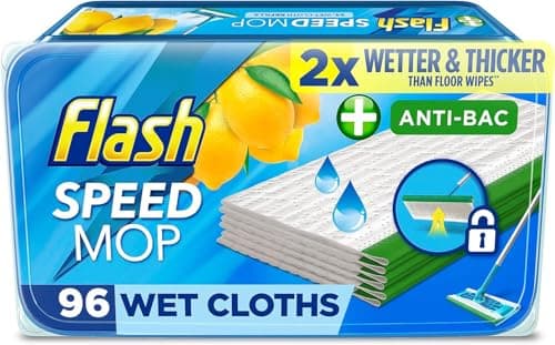 Image of Flash Speedmop Wet Cloth Refills, Floor Cleaner Mop, Lemon Anti-Bac, 96 Wipes (24 x 4), Flash Speed Mop Refill Wipes, Household Wet & Dry Mops