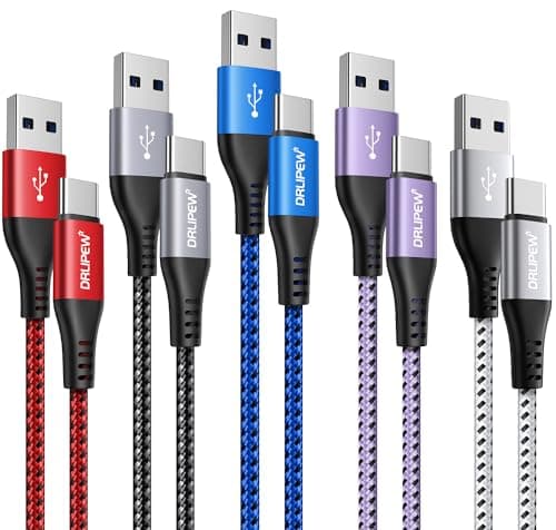 Image of USB C Charger Cable 1M 5Pack USB to USB Type C Cable Fast Charging Nylon Braided for iphone 15 Pro Max, Samsung Galaxy S20 S21 S22 S23 S24 Plus Ultra S10 S9, Note 20 10 9 8, Redmi, Google Pixel, HTC