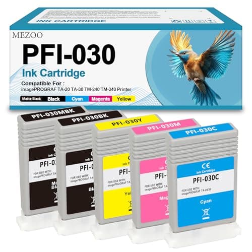Image of PFI-030 PFI030 Ink Cartridge 55-ml Replacement for PFI-030MBK PFI-030BK PFI-030C PFI-030M PFI-030Y Ink for imagePROGRAF TA-20 TA-30 Printer (5 Pack, Matte Black,Black,Cyan,Magenta,Yellow)