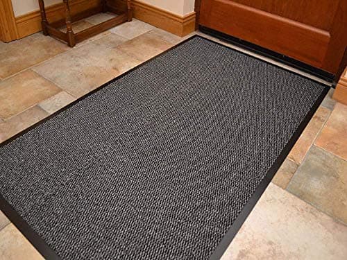 Image of Heavy Duty Barrier Mat Indoor and Outdoor Kitchen Hallway Door Mat Rug Machine Washable Back Door Entrance Non Slip Traps Dirt PVC Rubber Barrier Mat (Grey, 40 x 60 cm)