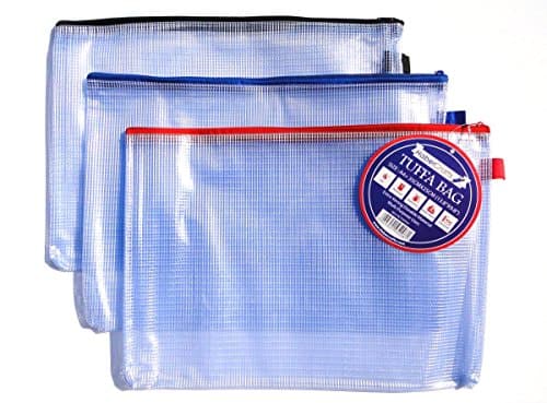 Image of A4 Tuff Bag Zip Wallet Clear Plastic Wallets Zipped Pouch File Pencil Case Folder Water Resistant Reinforced Heavy Duty Mesh Bags (Fits A4-6 Pack)