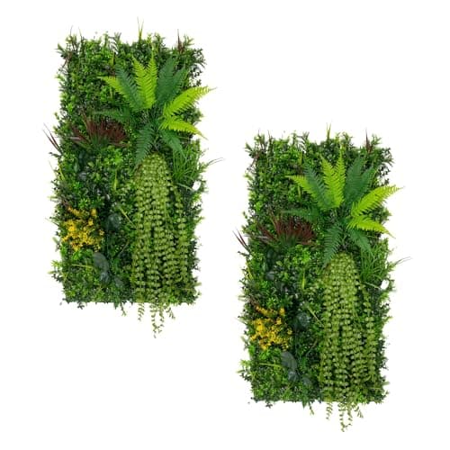 Image of 2Pcs Artificial Plant Wall Panel 50 x 100cm Alina Living Foliage Greenery Tiles Indoor Outdoor Weather & UV Resistant Grass Fence Hedge Privacy Backdrop Garden Home Décor Snap & Lock Fixings Included