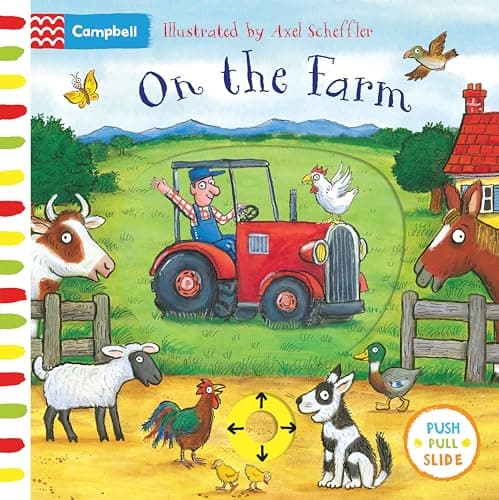 Image of On the Farm: A push pull slide board book for toddlers, from the illustrator of The Gruffalo (Campbell Axel Scheffler, 5)
