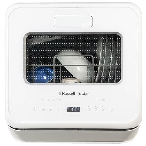 Image of Russell Hobbs Mini Dishwasher Compact Table Top in White 2 Place Setting Dishwasher, LED Touch Control, 4 Programmes, Portable & Efficient, Baby Care, Fruit Wash & Eco Mode, No Plumbing, RH2TTDW0D1W