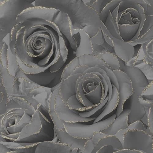 Image of Muriva Madison Rose Glitter Wallpaper - Modern Wallpaper for Living Room, Bedroom, Fireplace - Decorative Luxury Wall Paper with Large Photographic Black Roses with Glitter Detailing (Black & Gold)