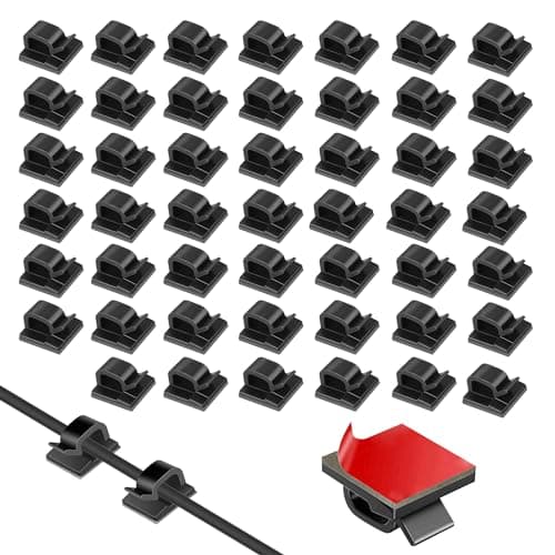 Image of 50PCS Cable Clips Self Adhesive Cable Clips Black Wire Clips Cable Management Holder Cable Tidy Clips Wire Cord Holder for Car Office Home Desk Wall Hanging Decorations Outdoors Fairy Light