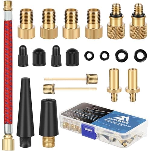 Image of Flintronic 21 Piece Bicycle Valve Adapter, Bicycle Valve Set DV SV AV, Dunlop French Flash Valve with Cone Adapters and Ball Needles for Air Mattresses and Balls, for All Bicycle Valves