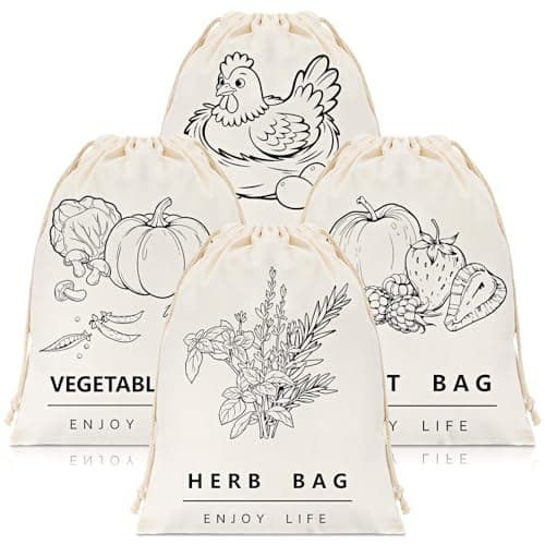 Image of saerryor 4 Pack Reusable Produce Storage Bags, Breathable Cotton Linen Drawstring Bags for Herb Fruit Egg Vegetables