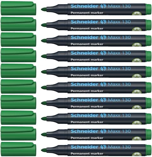 Image of Schneider Maxx 130 Permanent Marker with Bullet Tip (Line Width: 1-3 mm, Refillable) Pack of 10 Green