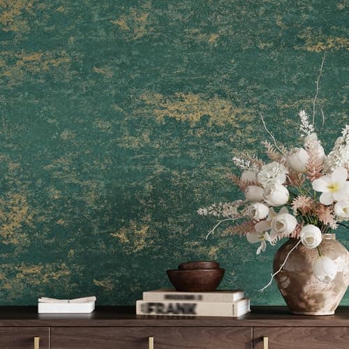 Image of VaryPaper Teal Gold Metallic Wallpaper Self Adhesive Cement Contact Paper 40cmx200cm Emerald Green Sticky Plastic Concrete Wallpaper for Hallway Bathroom Kitchen Vinyl Wrap for Worktop Cupboards
