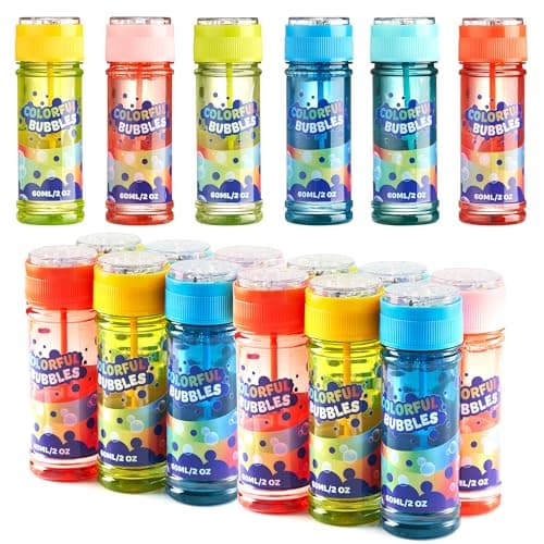 Image of JOYIN 12 Pack Bubble Bottles (2oz/60ml Bubbles Solution) Colorful Rainbow Design for Kids' Party Fun, Bubbles Wand Bulk, Assorted Colors Large Bubble Kit, Toddler Summer Outside Toys Gift for Kids