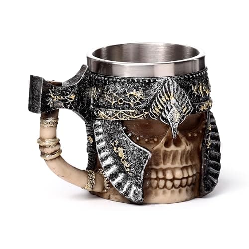 Image of Puckator Decorative Axe Handle Armoured Skull Tankard - Beer Gift Glasses for Him - Viking Drinking Mug Mugs Horn Gifts for Men - Mens Stuff - Metal Cup Jug Glass - Home Decor Accessories