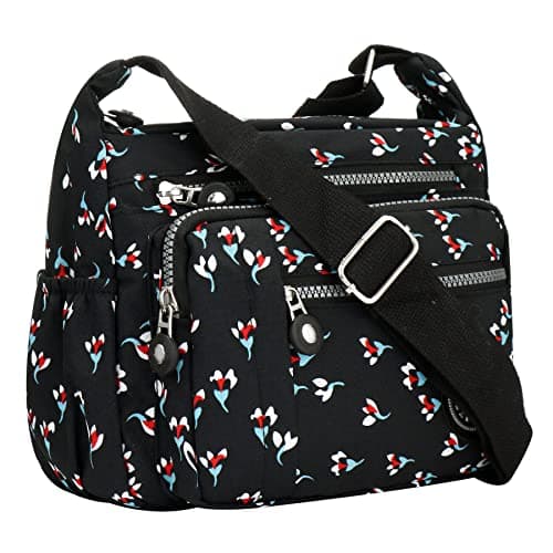 Image of YYW Womens Multi Pocket Casual Cross Body Bag Travel Bag Messenger Handbag for Shopping Hiking Daily Use (Camo flower)