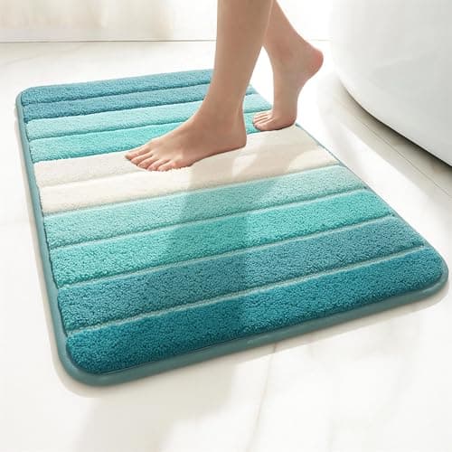 Image of K Collection Multipurpose Microfibre Bath Mat – Super Absorbent Non-Slip Mat - Extra Soft Thick Floor Foot Mat, Fluffy Shaggy Shower Bathroom Mat - Turquoise 40x60cm