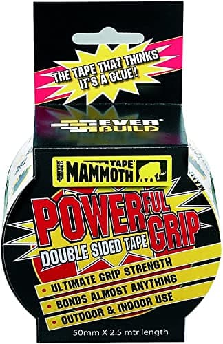 Image of Everbuild Mammoth Powerful Grip Tape – Reinforced Double Sided Tape – Heavy Duty – Clear – 50mm x 2.5m