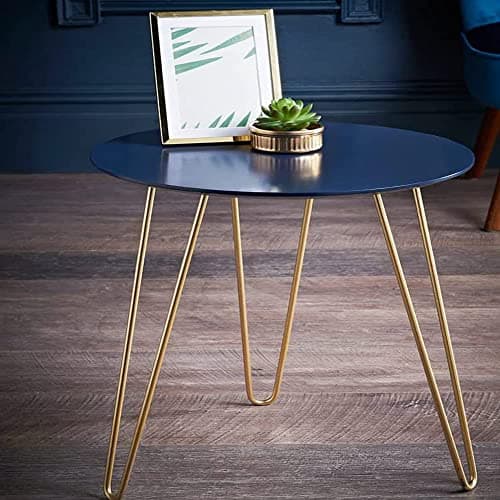 Image of HMIR Malvern Table Blush Navy Blue Top And Gold Legs, Round Coffee Table, Bedside Table, Sofa Side Table, malvern Folding Table For Living Room, Office Bedroom Small Corner Table (40x 40x 45)