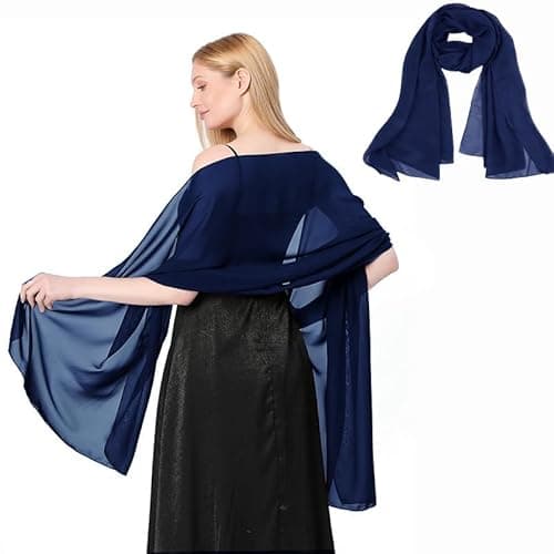 Image of Urker Chiffon Shawls And Wraps for Women,Sheer Scarf,Elegant Shawls,Lightweight Soft Headscarf Scarf for Wedding Party Evening Bride Dresses(200 X 70 cm) (Navy blue)