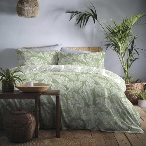 Image of Fusion Matteo Easy Care Duvet Cover Set – Double Bed – Soft Touch Bedding – Green – Includes Pillowcases – Machine Washable