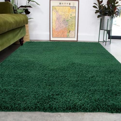 Image of Large Luxury Thick Pile Emerald Green Shaggy Living Room Area Rug Soft Plush Forest Cozy Carpet Durable Stain Resistant Bedroom Hallway Bathroom Rugs 200cm x 290cm