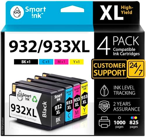 Image of Smart Ink Compatible Ink Cartridge Replacement for HP 932XL 933XL 932 XL 933 High Yield (BK & C/M/Y 4 Combo pack) to use with Officejet 6100 6600 6700 7110 7510 7610 7612 7620
