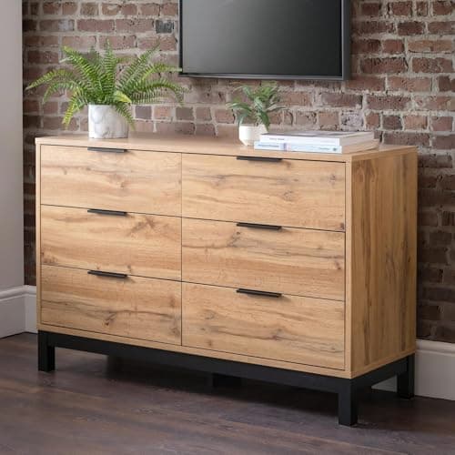 Image of Julian Bowen Oak Wood Bali 6 Drawer Wide Chest