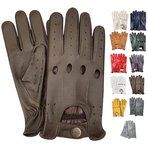 Image of PSS Classic Full-Finger Unlined Leather Driving Gloves for Men-chauffeur Vintage Retro Style for cycling riding gym wheel chair summer mittens 507 (XL, Brown)