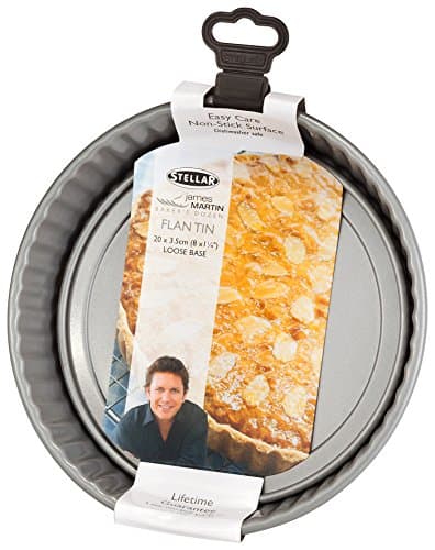 Image of Stellar James Martin Non-Stick 8" Round Fluted Flan Tin, Loose Base, High Grade Steel, Dishwasher Safe 20cm x 3cm