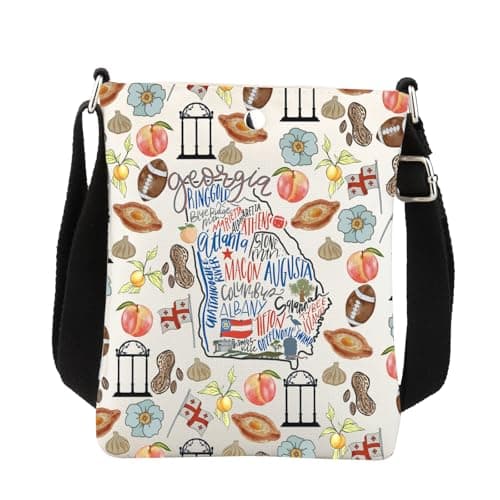 Image of Georgia Crossbody Bag Georgia Souvenirs Gifts Georgia State Travel Gifts Georgia Vacation Gifts Georgia Pride Gift Handbag, White