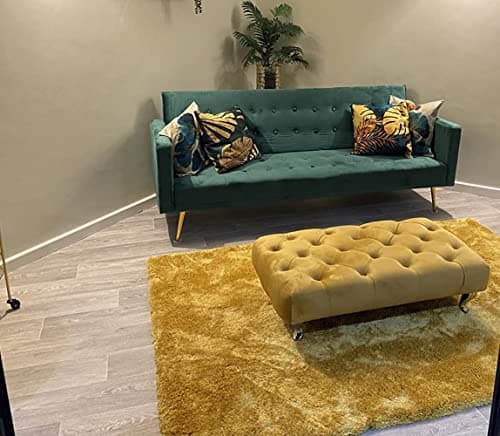 Image of Large Chesterfield Footstool, Foot Rest in Soft Plush Fabric (Mustard Plush, Crystal Diamante Buttons)