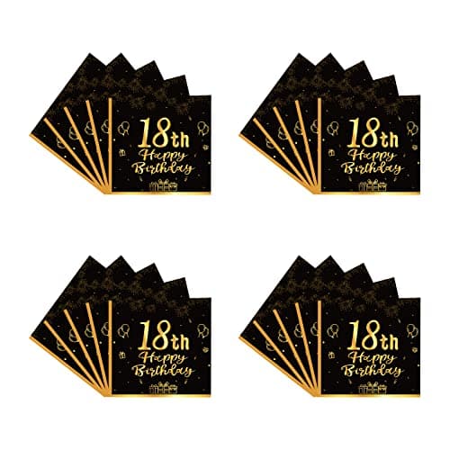 Image of Happy 18th Birthday Napkins Black and Gold,20Pc 18th Tableware Party Napkins,18th Birthday Decorations Tissue Luncheon Paper Napkin for Girls,Boys,Kids,Him,Her 18th Birthday Party Supplies Table Decor