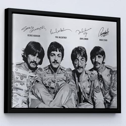 Image of HWC Trading The Beatles 16 x 12 inch Canvas Print Signed Autograph Picture for Music Fans - Black Framed Canvas