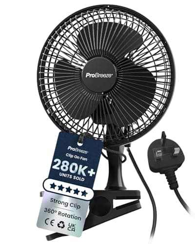 Image of Pro Breeze 6 Inch Clip on Fan with 2 Speeds, Mains Powered, 360° Rotation, Silent with Strong Airflow, Energy Efficient - Mini Plug in, Ideal for Bed, Cot & Desk top
