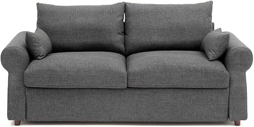 Image of Panana Modern 3 Seater Couch Seette, Linen Fabric Grey Sofa with Under Storage Compartment for Small Apartment 180 x 80 x 80cm (Dark Grey, Scroll Arm)
