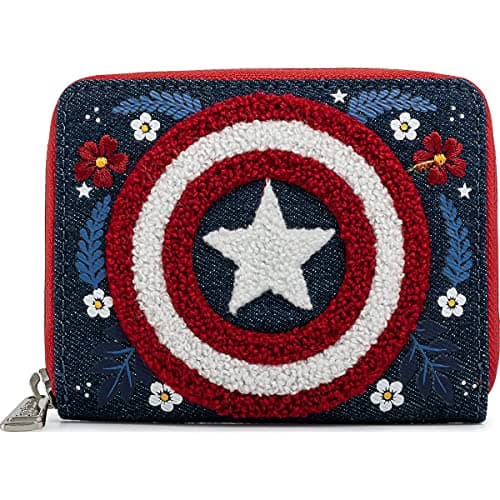 Image of LOUNGEFLY Unisex Children's Mvwa0157 x Marvel Captain America 80th Anniversary Floral Shield Zip-Around Wallet, Multicoloured