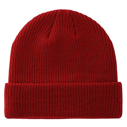 Image of Decentron Classic Men's Warm Winter Hats Thick Knit Cuff Beanie Cap Daily Beanie Hat (Wine Red)(Size: M)