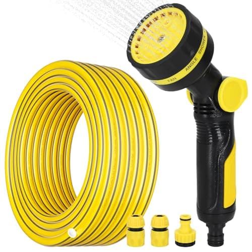 Image of Garden Hose with 10 Hole Nozzle, 3/4 inch and 1/2 inch connectors,Outdoor Water Hose 15M/50FT Anti-Kink 4 Layers Thicker Reinforced Explosion Proof Outdoor, Flexible Garden Hose Pipe with Water Guns