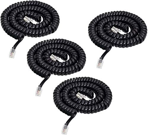 Image of SHONCO Telephone Handset Cable Cord, 4 Pack 6Ft Modular Coiled Landline Telephone Handset Cord RJ9 (Black)
