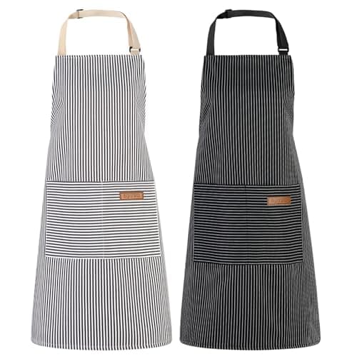Image of saerryor 2 Pack Unisex Adjustable Bib Apron with Pockets Cooking Kitchen Chef Women Men Aprons for Home Kitchen,Restaurant,Coffee House,Black,Blue