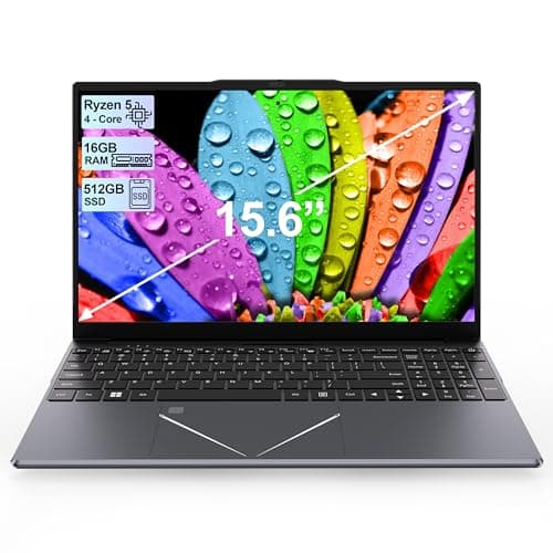 Image of 15.6 Inch Laptop, Quad-Core Ryzen 5 Up to 3.7GHz (Beat N95 N5095), 16GB RAM, 512GB SSD, Full HD IPS, Laptop Computer with Fingerprint Unlock Support 2.4G/5G WiFi, BT5.0, Type-C, USB3.0, Mini HDMI