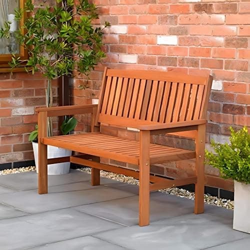 Image of Garden Mile Traditional Wooden Garden Bench - Weather Resistant 2-Seater 1.2m Wooden Garden Furniture - Solid Hardwood Construction Indoor & Outdoor 2 seater garden furniture Easy Assemble
