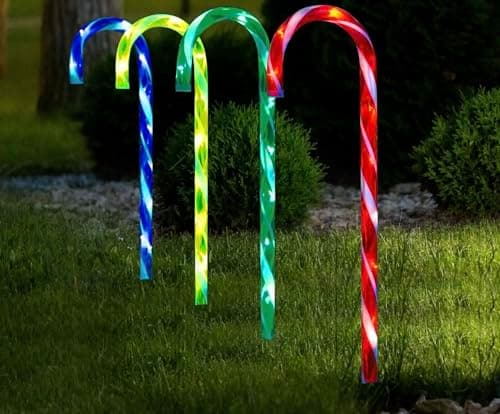 Image of ADEPTNA 4 Piece 40 LED Christmas Candy Cane LED Lights with Timer Function Battery Powered Xmas Outdoor Patio Pathway Drive Way Decoration (Multicoloured)