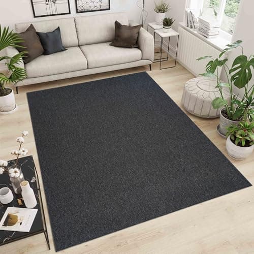 Image of Simple Low Pile Rugs Living Room – Modern Tufted Area Rugs for Living Room with Felt Backing Dark Grey 160x230 cm
