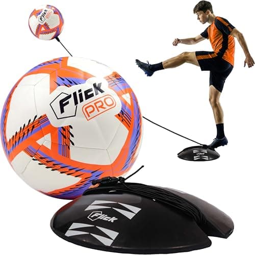 Image of FLICK PRO Size 5 Soccer/Football Return Ball with Adjustable Bungee Elasticated Cord and Weighted Base – Solo Soccer Training Equipment for Youth and Adults